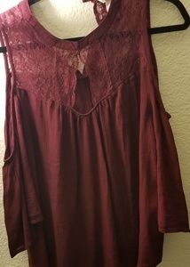 Off-the-shoulder Mauve Lace Blouse